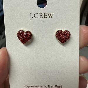J. Crew red pave heart rhinestone earrings - NWT